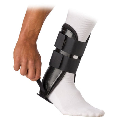 McDavid Ankle Splint - Black - On Model - Front View - Tightening Adjustable Strap