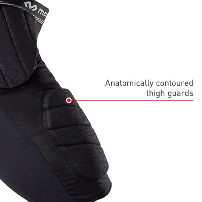 McDavid Rival™ Integrated Girdle with Hard-Shell Thigh Guards - Black - Detail View 1 - Close Up of Protective Anatomically Contoured Thigh Guards
