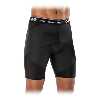 McDavid Super Cross Compression Short with Hip Spica - Black - On Body - Front View