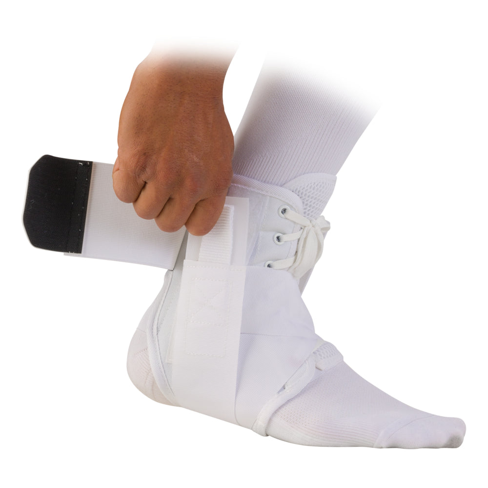 McDavid Ankle Brace with  Straps - White - Model Strapping Over and under Ankle