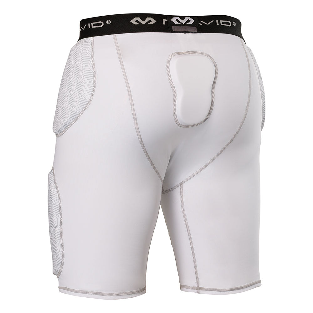 McDavid Rival Integrated 5-Pad Girdle in white, back view showing tailbone pad cutout and hip padding