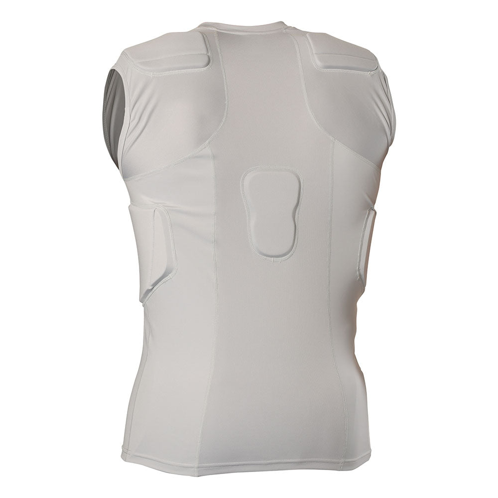 McDavid Rival 5-Pad Integrated Compression Shirt in grey, back view showing shoulder blade pads and spine pad cutout