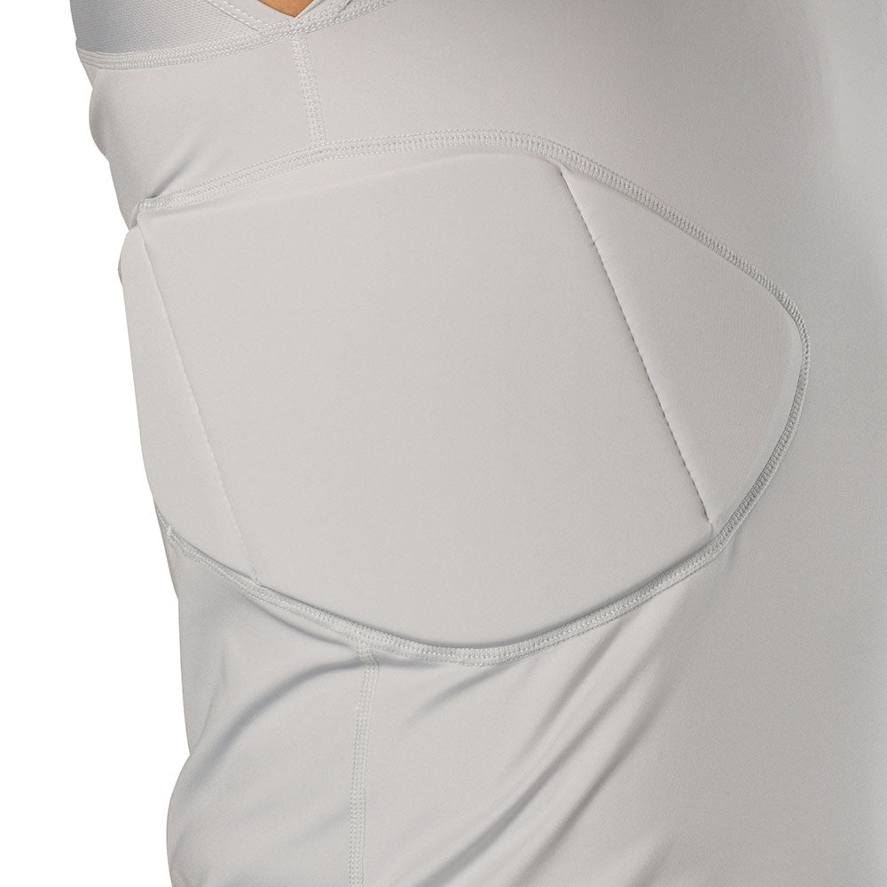 McDavid Rival 5-Pad Integrated Compression Shirt in grey, close-up of hex-pattern rib pad