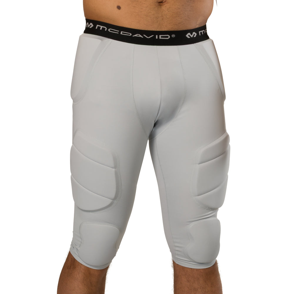 McDavid Rival Integrated 7-Pad ¾ Tight in grey, front view on model showing padded tight fit