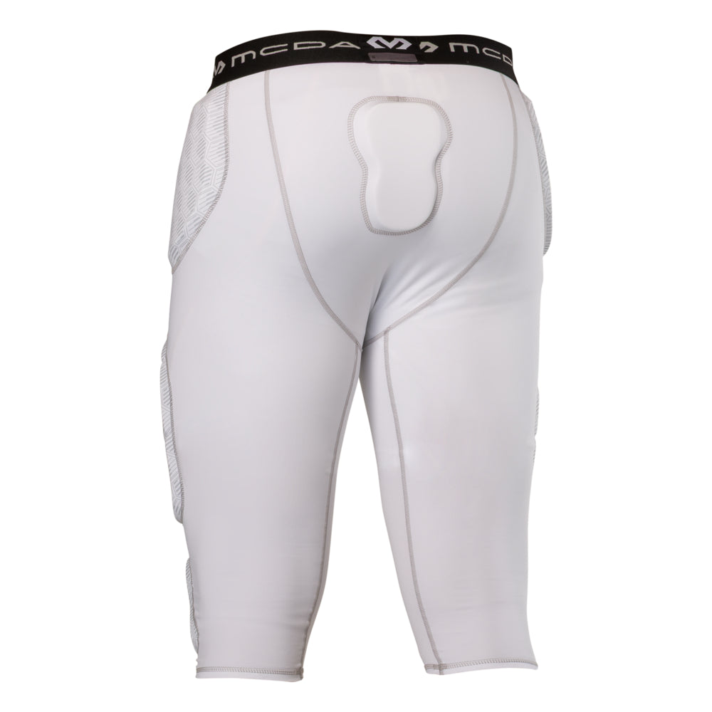 McDavid Rival Integrated 7-Pad ¾ Tight in white, back view showing tailbone pad cutout and hip padding