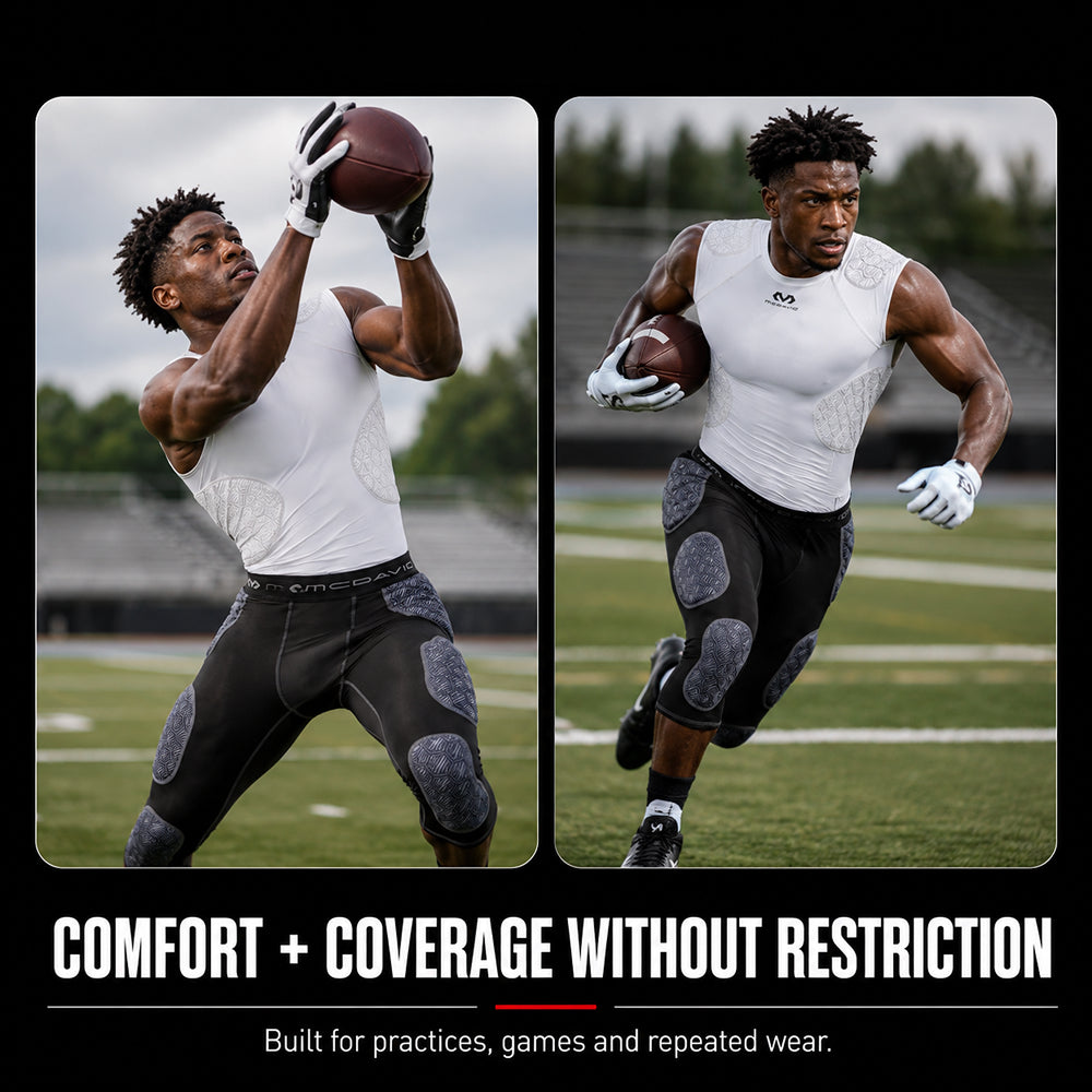 McDavid Rival Integrated 7-Pad ¾ Tight in action on the field, showing comfort and coverage during football practice and play
