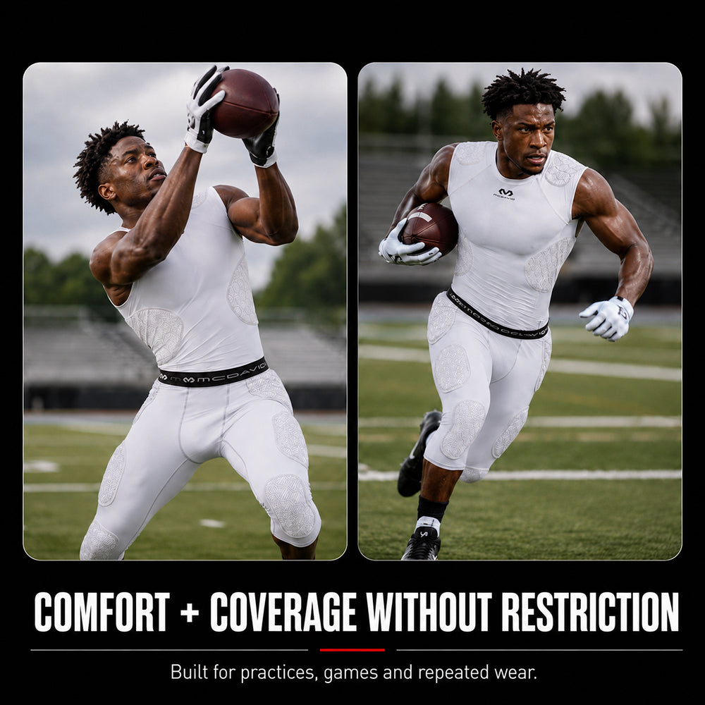 McDavid Rival Integrated 7-Pad ¾ Tight in action on the field, showing comfort and coverage during football practice and play