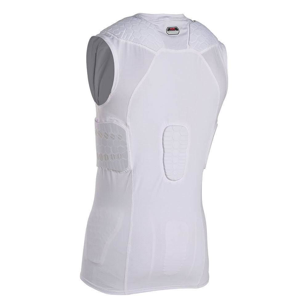 Back of McDavid HEX® Viz 5-Pad Sleeveless Shirt, white, showing shoulder, spine and rib pad placement