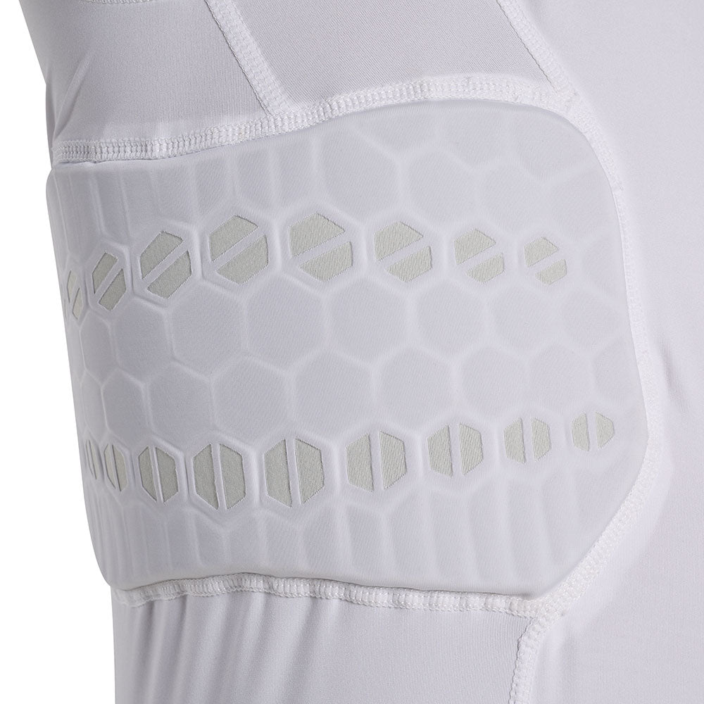 Close-up of hex-pattern side rib pad on McDavid HEX® Viz 5-Pad White Sleeveless Shirt
