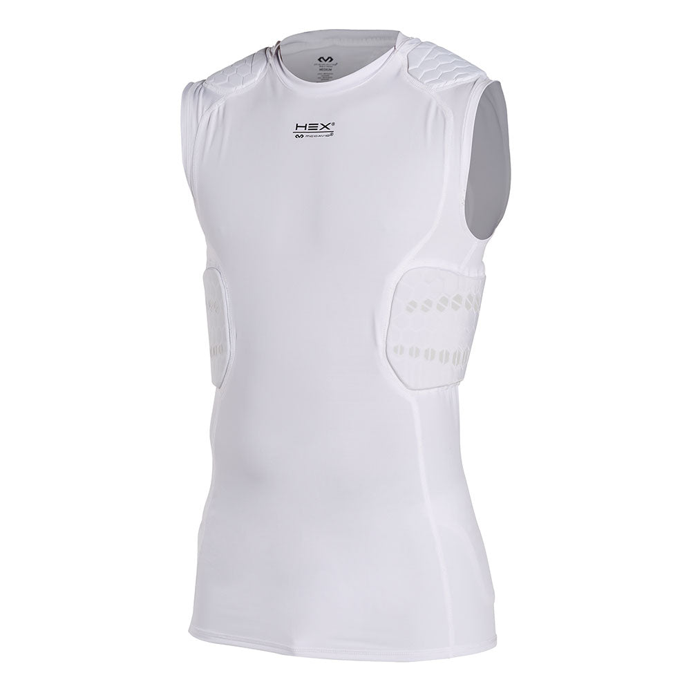 McDavid HEX® Viz 5-Pad Sleeveless Shirt, white compression shirt with integrated shoulder, spine and rib padding