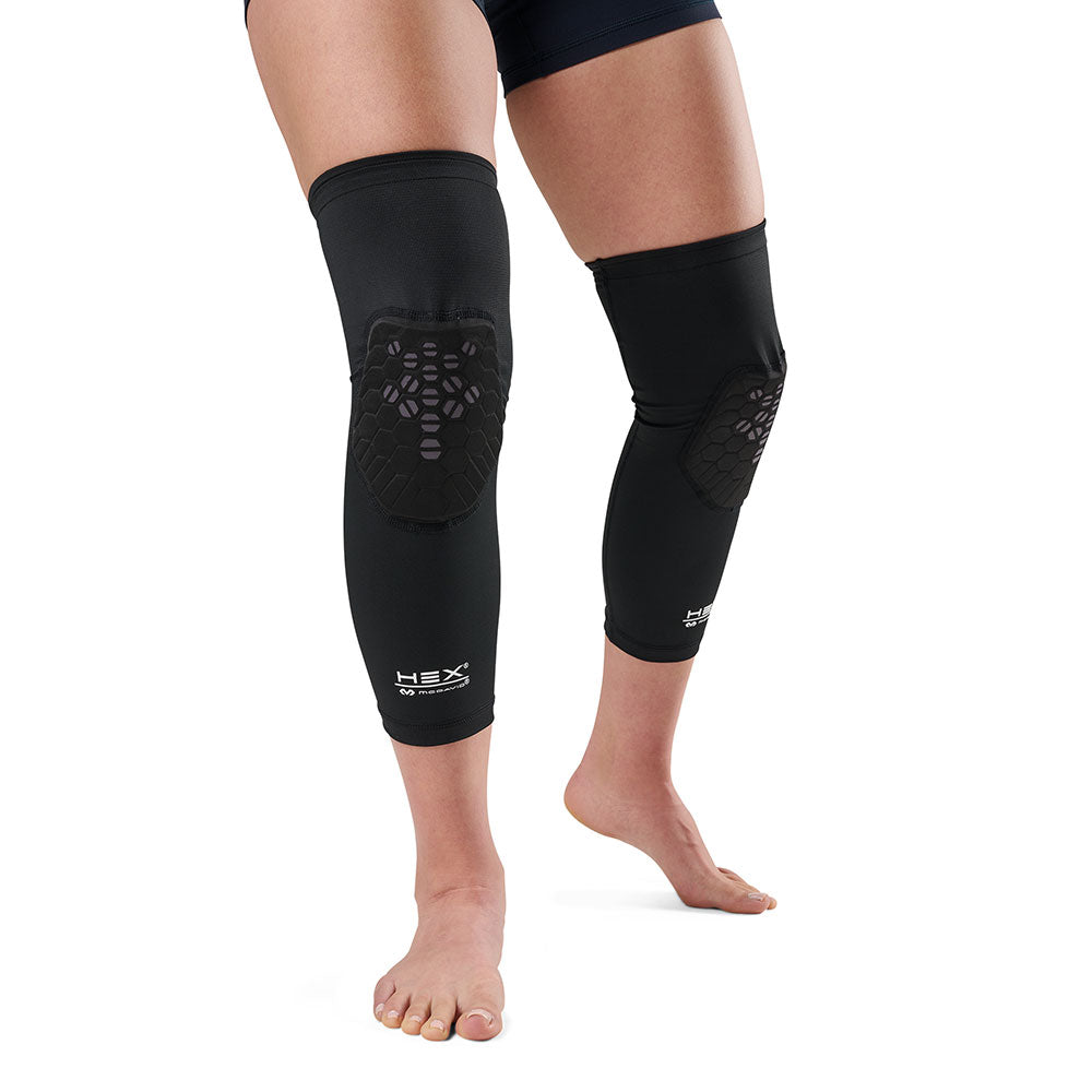 McDavid HEX Viz Leg Sleeve Pair - Black/Grey - Model Wearing Sleeves on Both Legs