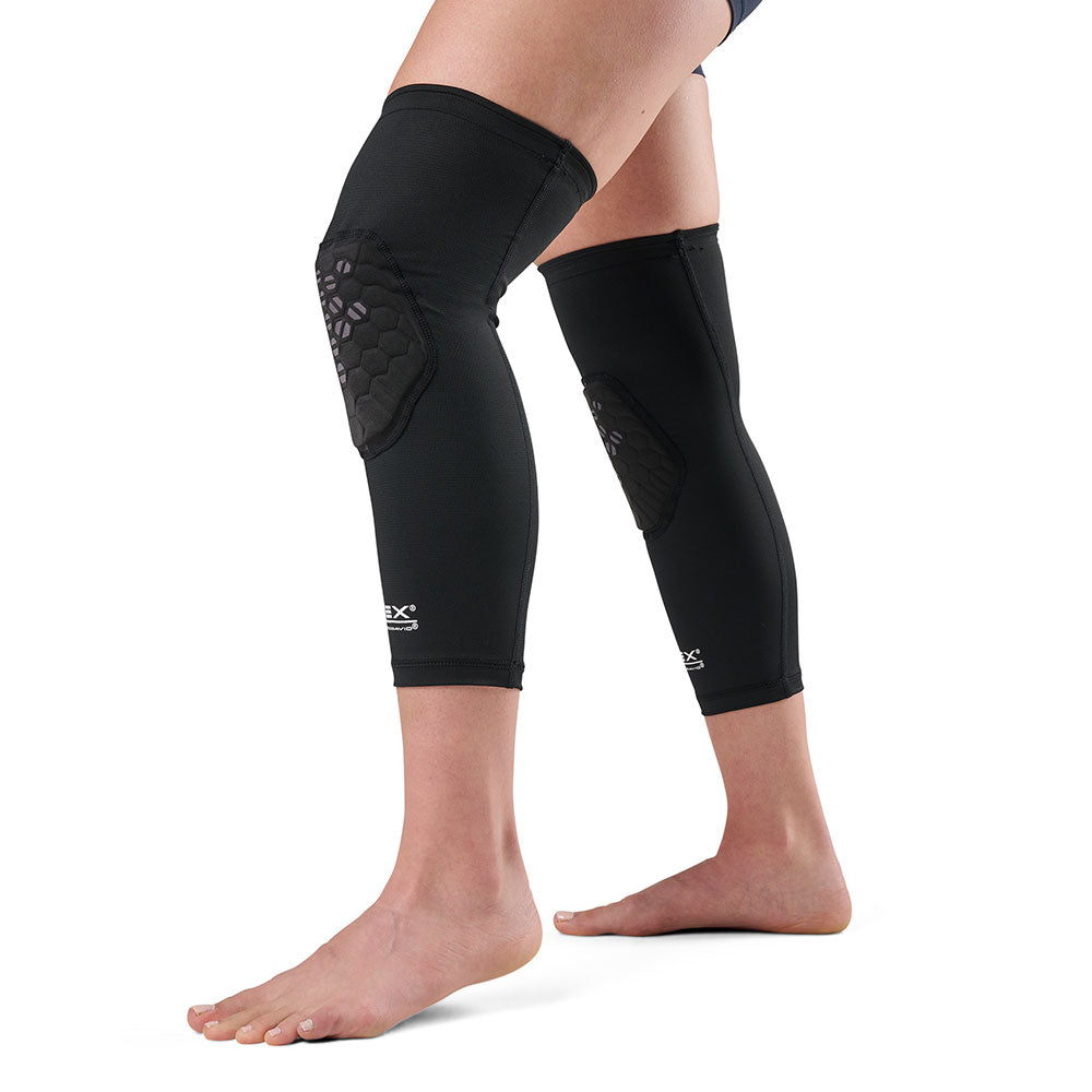 McDavid HEX Viz Leg Sleeve Pair - Black/Grey - Model Wearing Sleeves on Both Legs - Side View
