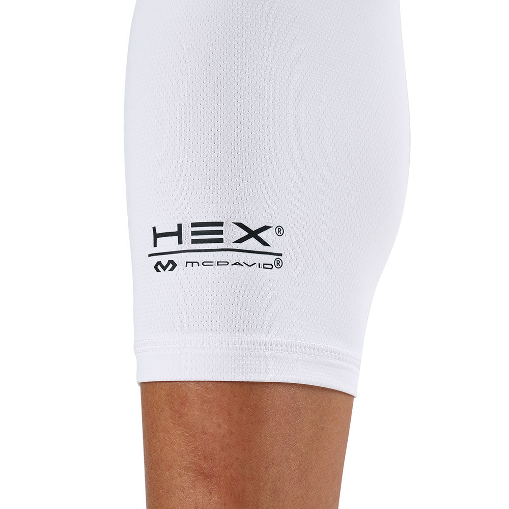 McDavid HEX Viz Leg Sleeve Pair - White/Grey - Detail View of Bottom of Sleeve