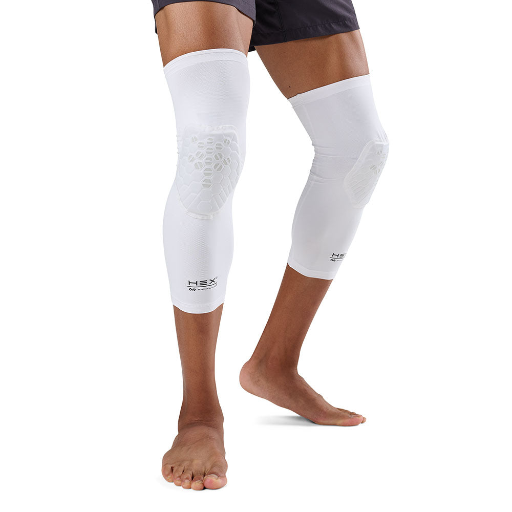 McDavid HEX Viz Leg Sleeve Pair - White/Grey - Model Wearing Sleeves on Both Legs