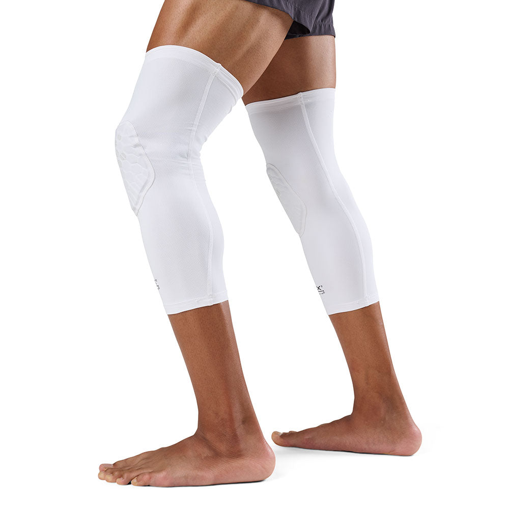 McDavid HEX Viz Leg Sleeve Pair - White/Grey - Model Wearing Sleeves on Both Legs - Side View