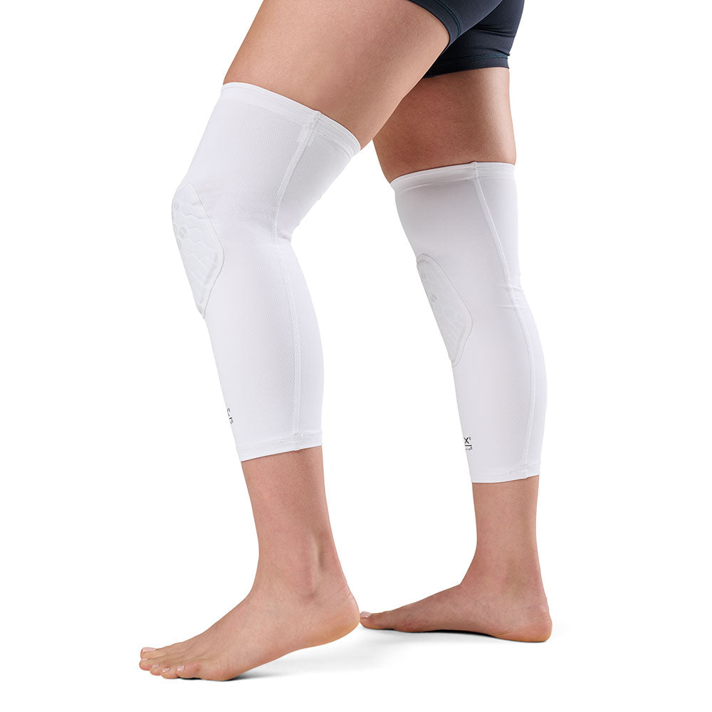 McDavid HEX Viz Leg Sleeve Pair - White/Grey - Model Wearing Sleeves on Both Legs - Side View