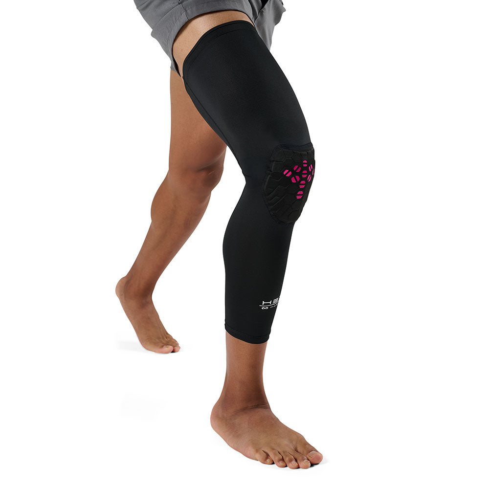 McDavid HEX Viz Leg Sleeve Single - Black/Pink - Side View of Sleeve on Model