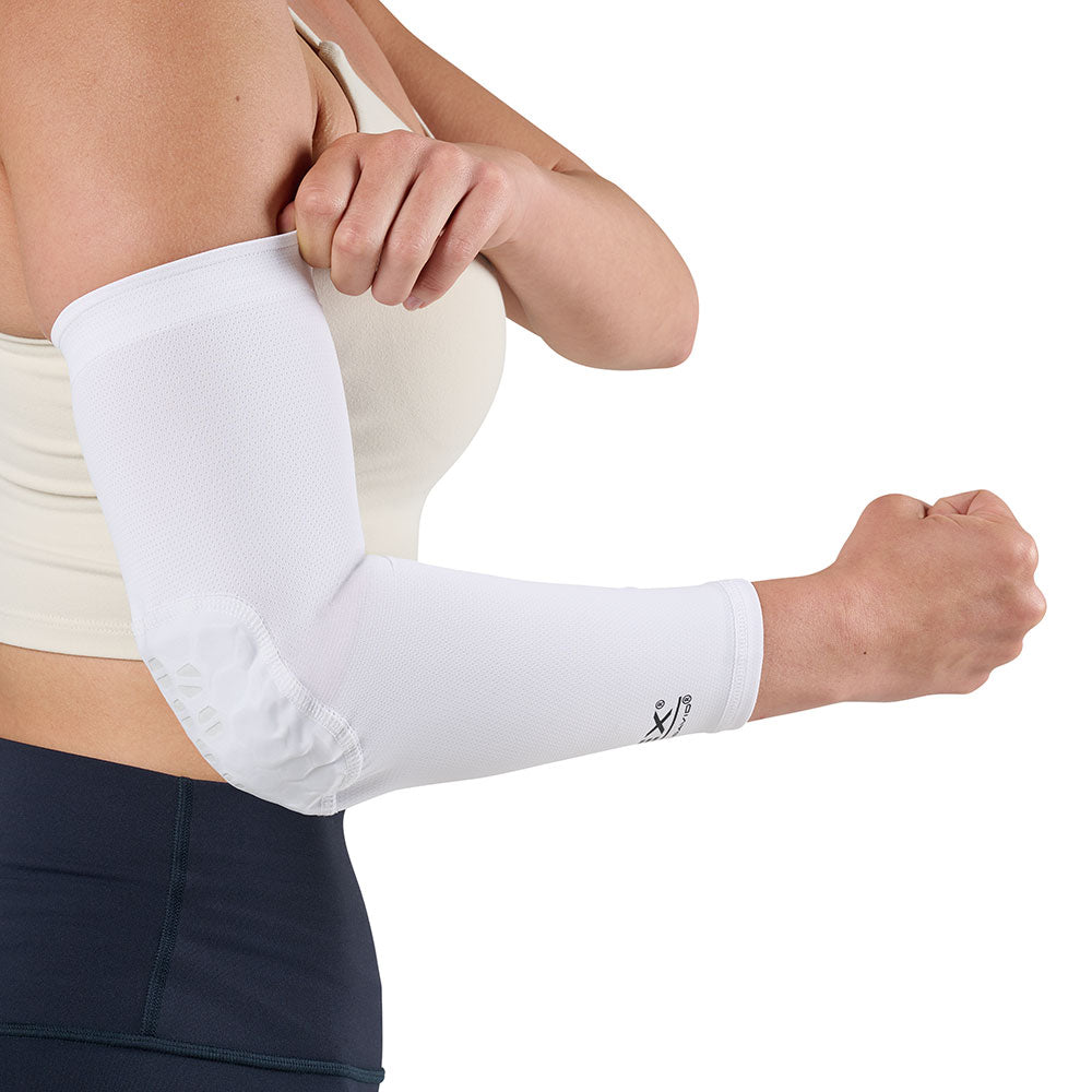 McDavid HEX Viz Arm Sleeve/Single - White/Grey - Model Wearing Arm Sleeve