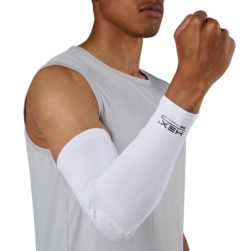 McDavid HEX Viz Arm Sleeve/Single - White/Grey - Model Wearing Arm Sleeve, Side View