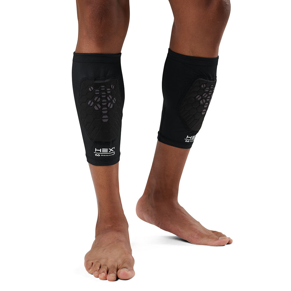 McDavid HEX Viz Knee/Elbow Pad Pair - Black/Grey -Shown on Model's Shins
