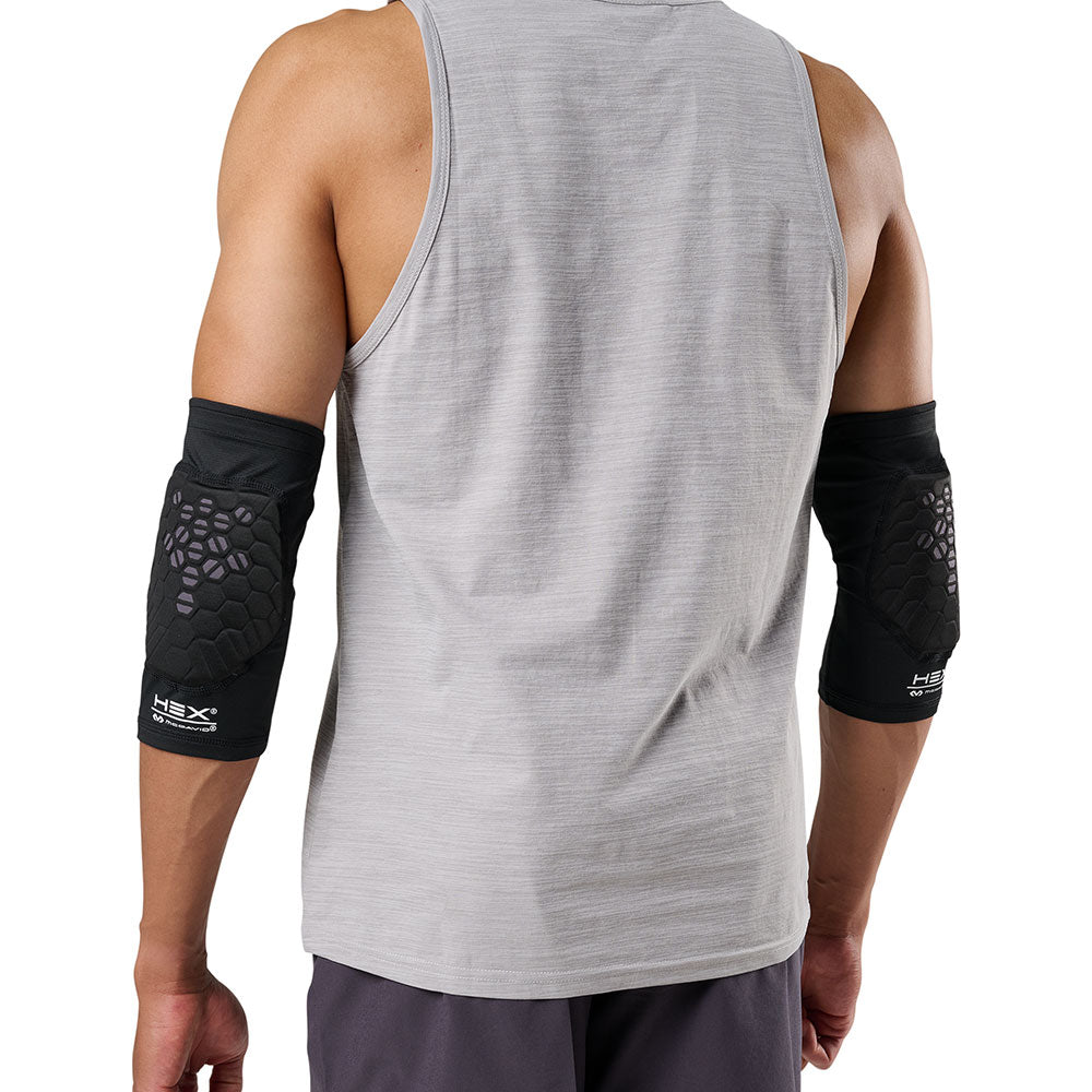 McDavid HEX Viz Knee/Elbow Pad Pair - Black/Grey -Shown on Model's Elbows - Back View
