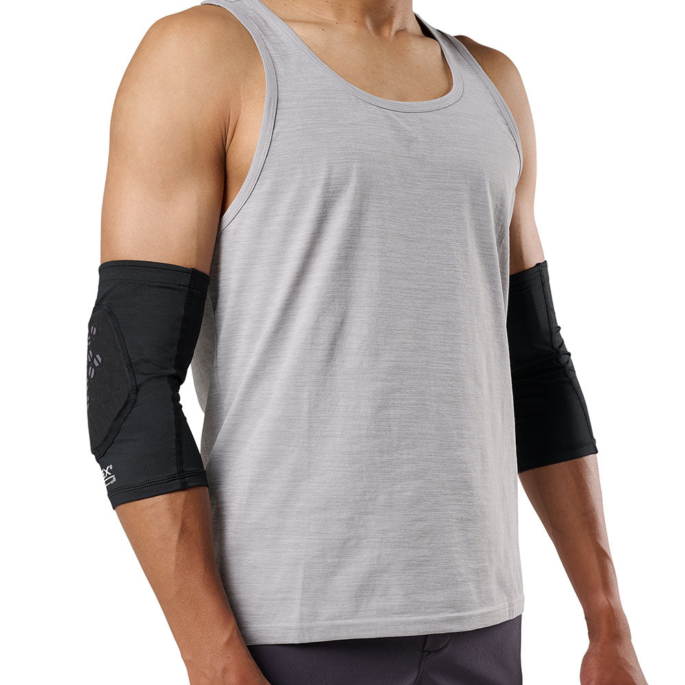 McDavid HEX Viz Knee/Elbow Pad Pair - Black/Grey -Shown on Model's Elbows - Front View