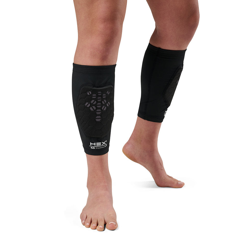 McDavid HEX Viz Knee/Elbow Pad Pair - Black/Grey -Shown on Model's Shins