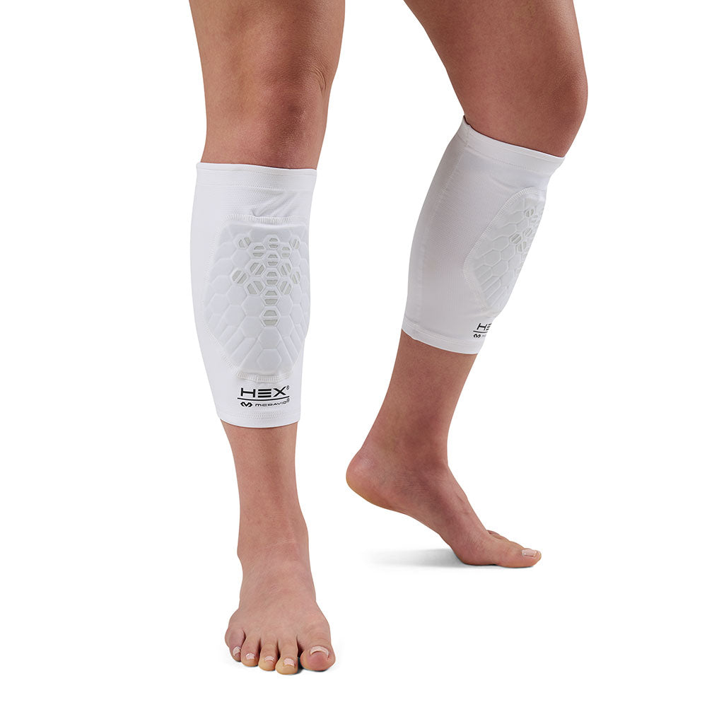 McDavid HEX Viz Knee/Elbow Pad Pair - White/Grey -Shown on Model's Knees