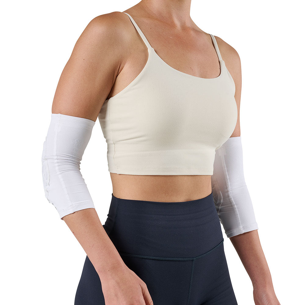 McDavid HEX Viz Knee/Elbow Pad Pair - White/Grey -Shown on Model's Elbows