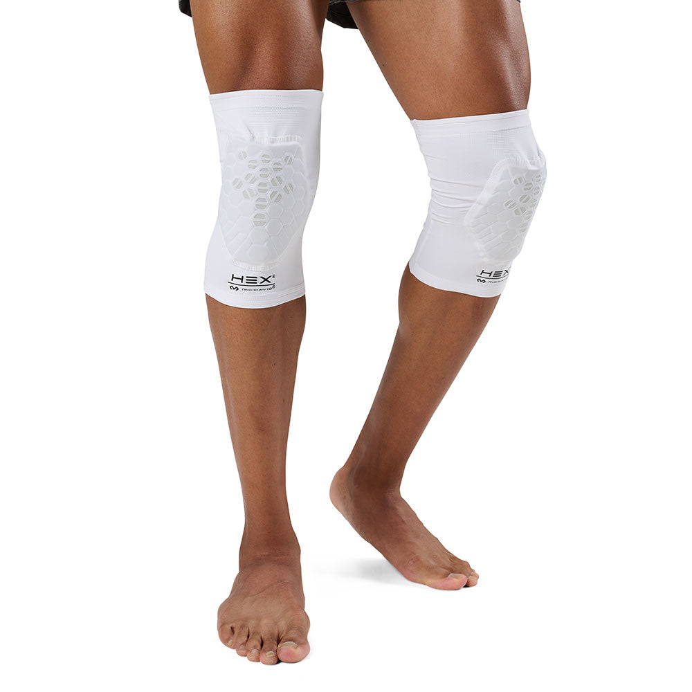 McDavid HEX Viz Knee/Elbow Pad Pair - White/Grey -Shown on Model's Knees
