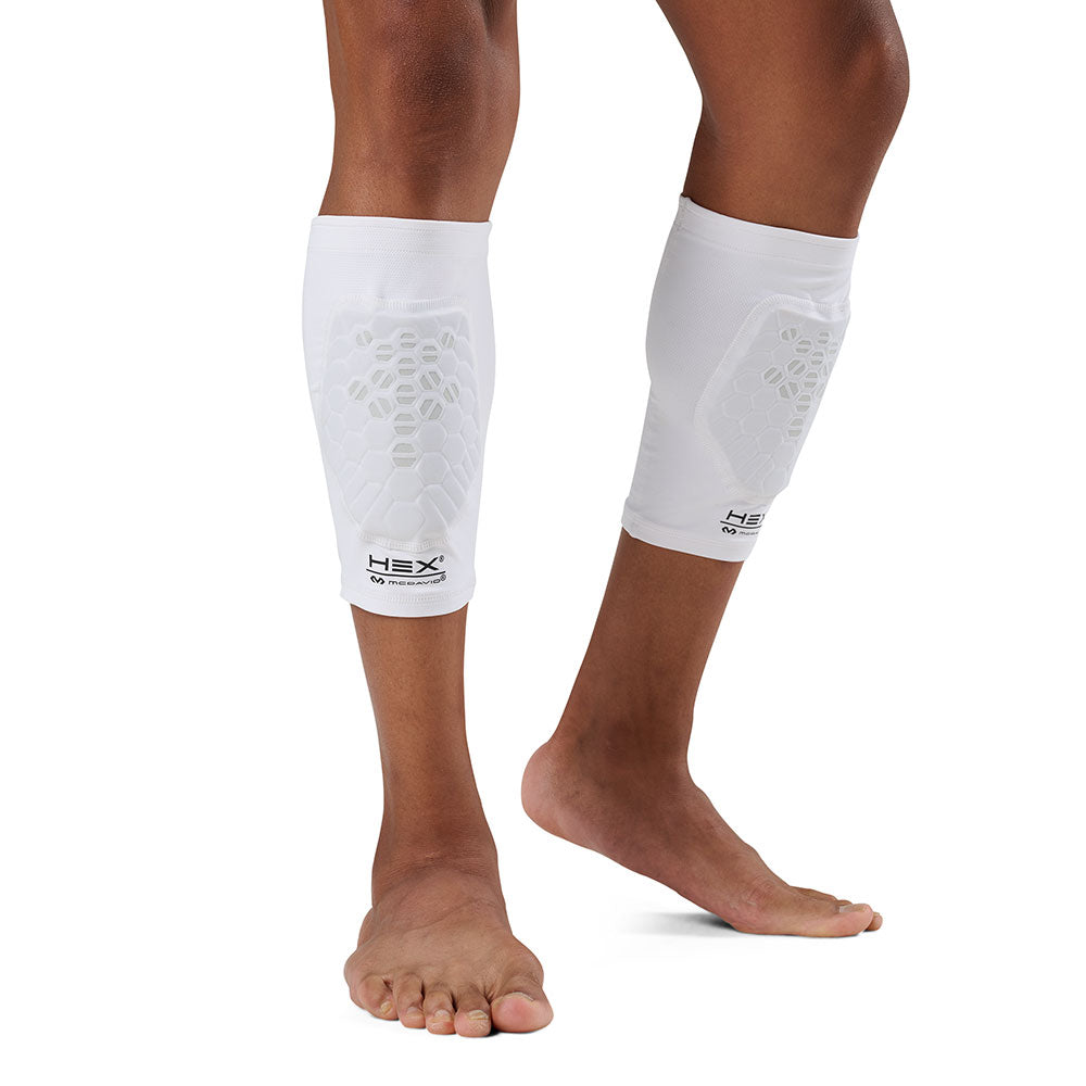 McDavid HEX Viz Knee/Elbow Pad Pair - White/Grey -Shown on Model's Shins