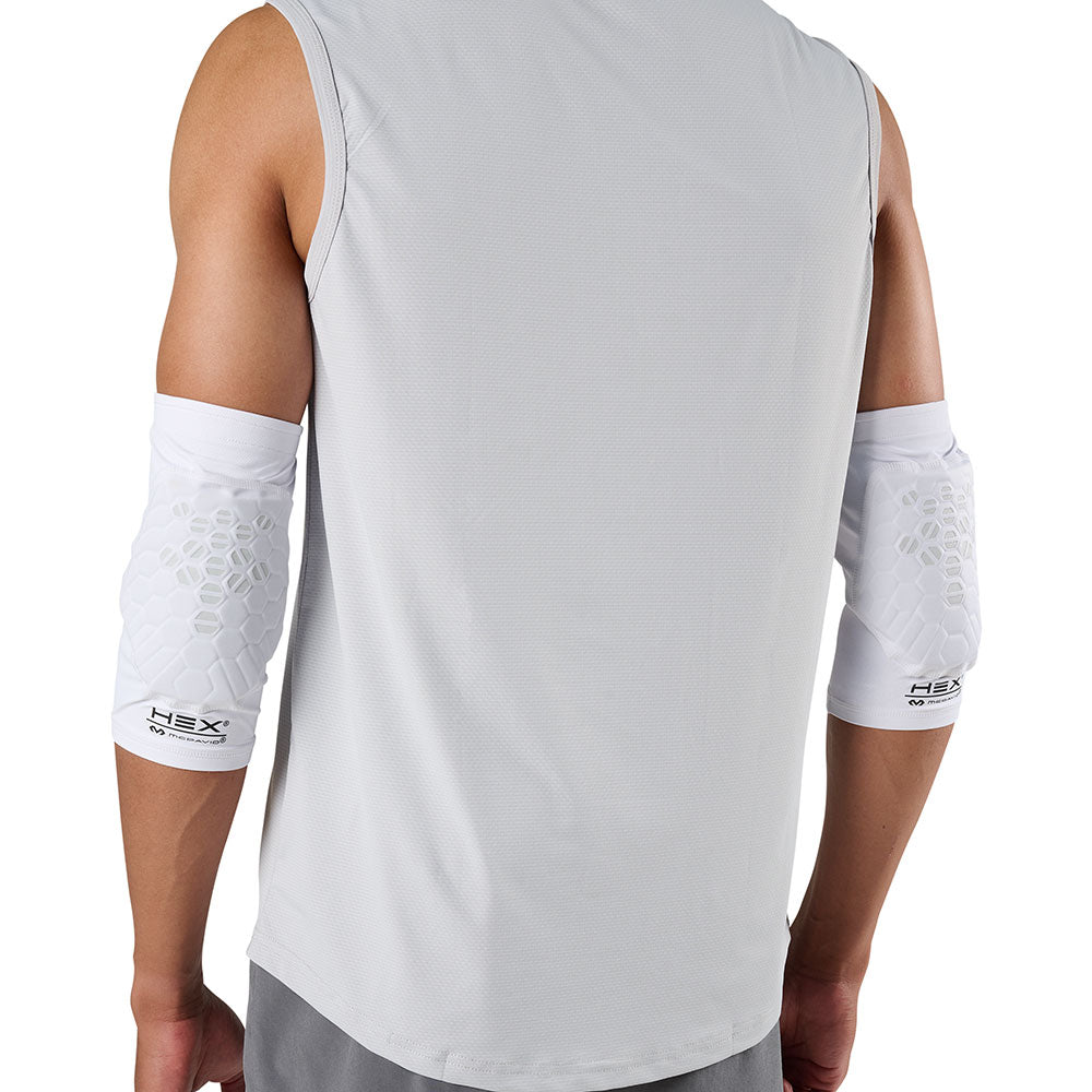 McDavid HEX Viz Knee/Elbow Pad Pair - White/Grey -Shown on Model's Elbows - Back View
