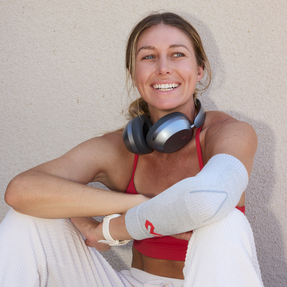 McDavid Infused Knit Elbow Sleeve - Grey- Shown on Model's Elbow