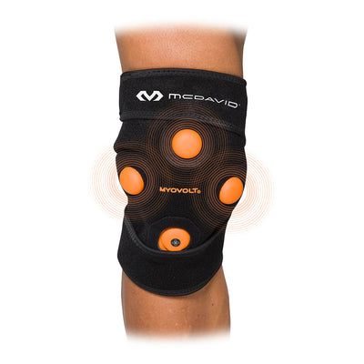 McDavid MYVOLT® Wearable Vibration Recovery Knee/Leg Wrap - On Model  - On Model - Detail View of Vibration Technology