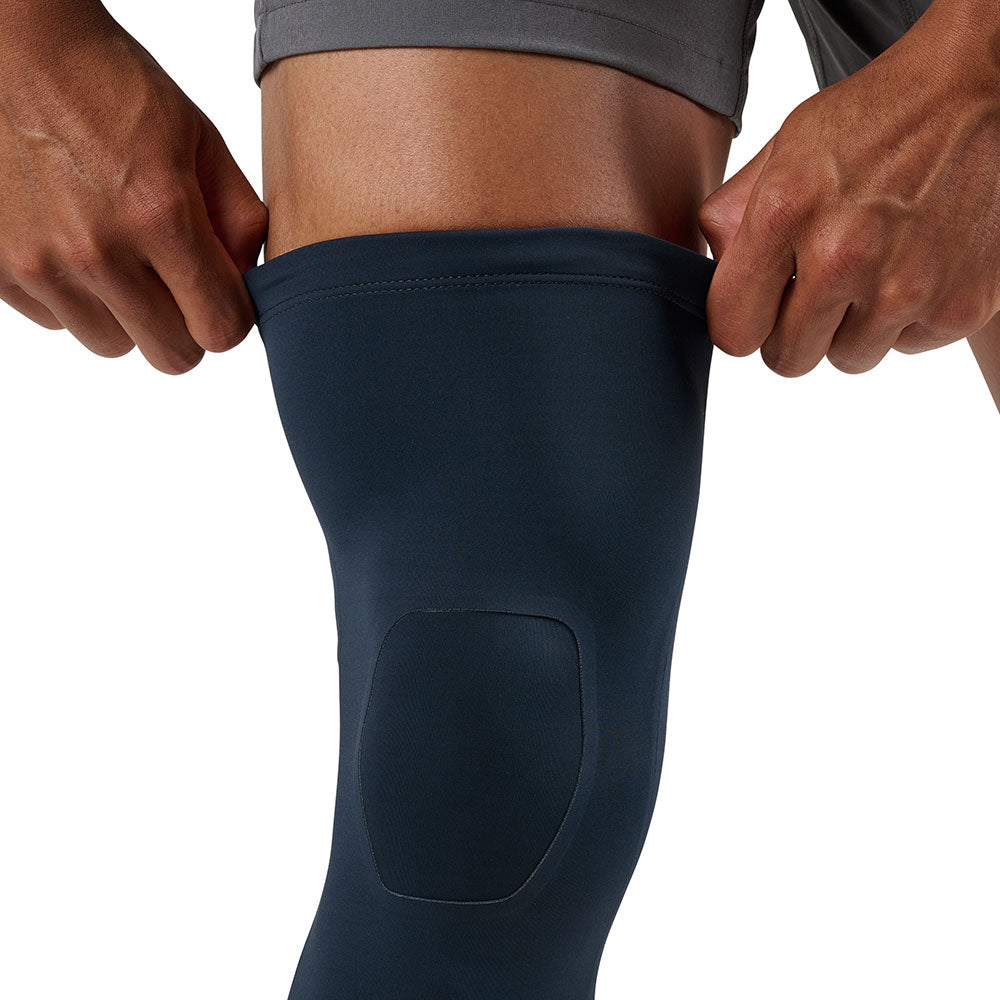 McDavid Infused Therapy Buttersoft Knee Sleeve - Knee sleeve shown on model with knee detail
