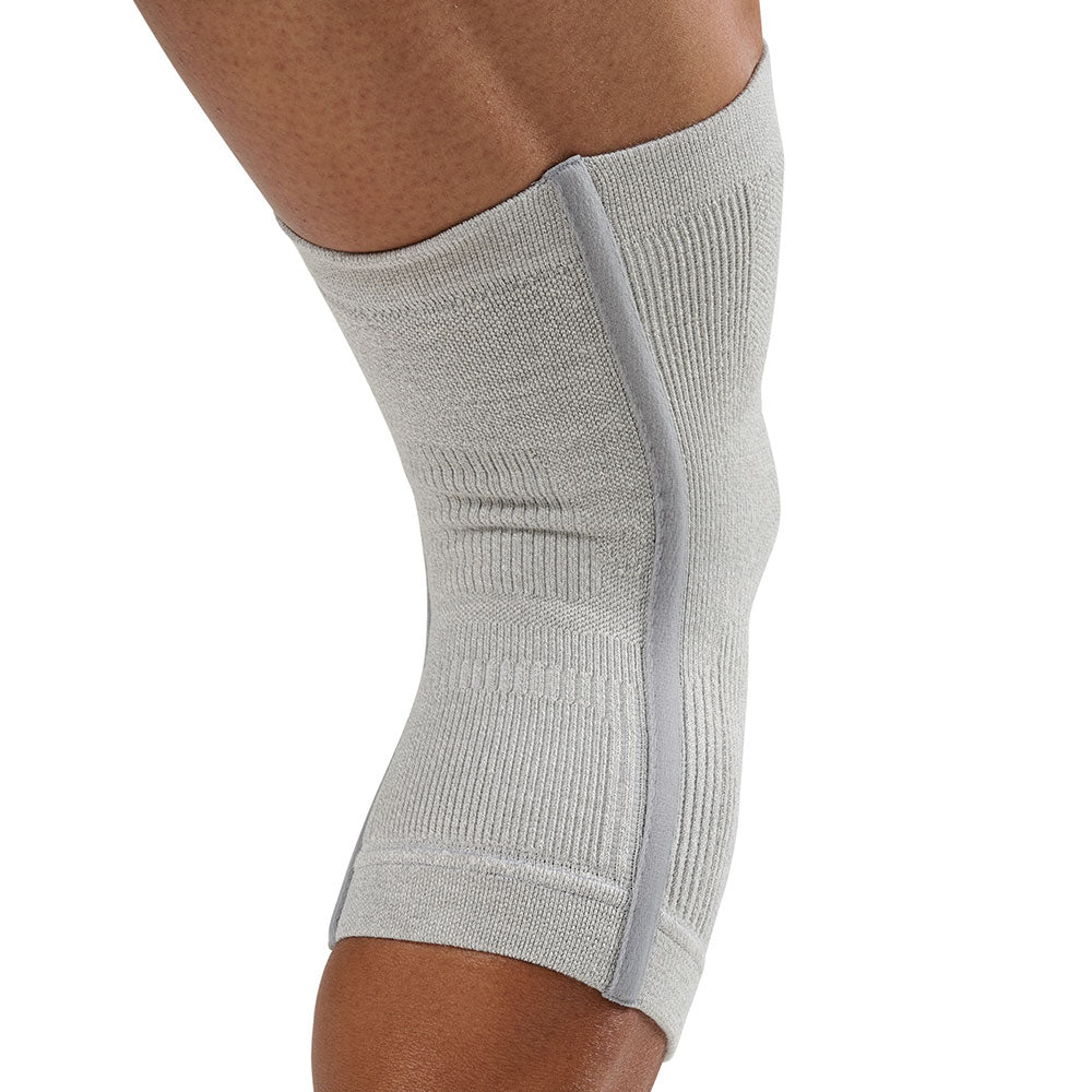 McDavid Infused Knit Knee Sleeve - Grey - Shown on Model's Knee (back side)
