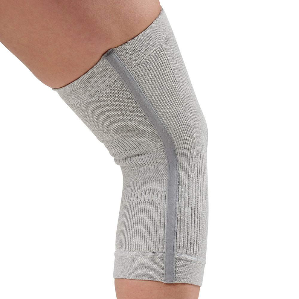 McDavid Infused Knit Knee Sleeve - Grey - Shown on Model's Knee (back side)