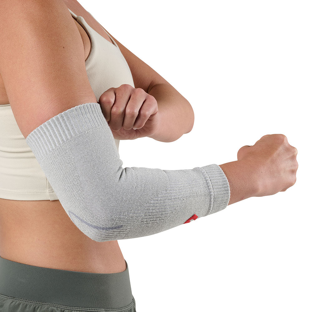 McDavid Infused Knit Elbow Sleeve - Grey- Shown on Model's Elbow