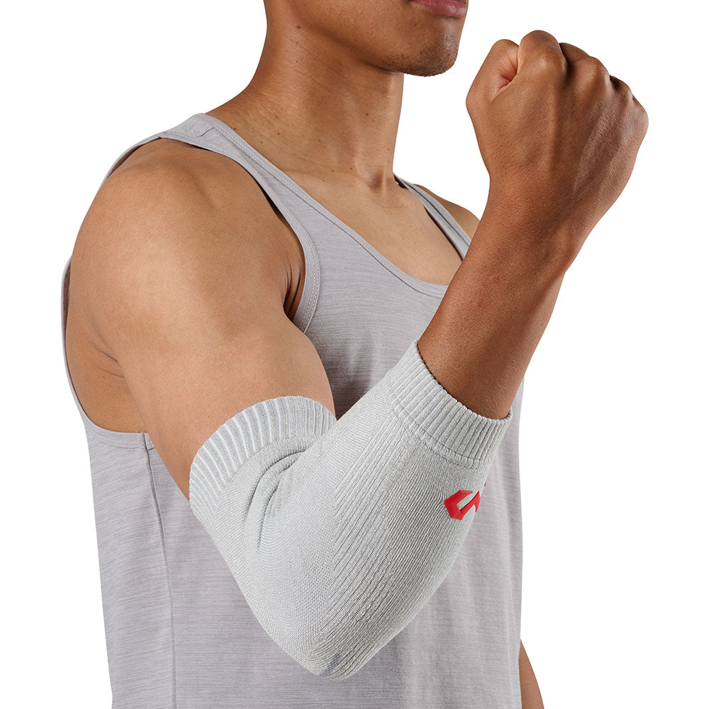 McDavid Infused Knit Elbow Sleeve - Grey- Shown on Model's Elbow