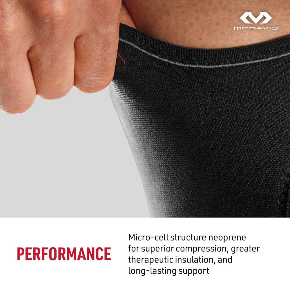 PERFORMANCE- Micro-cell structure neoprene for superior compression, greater therapeutic insulation, and long-lasting support