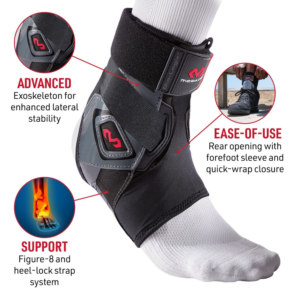 ADVANCED- Molded exoskeleton for enhanced lateral stability
SUPPORT- Figure-8 and heel-lock strap system
