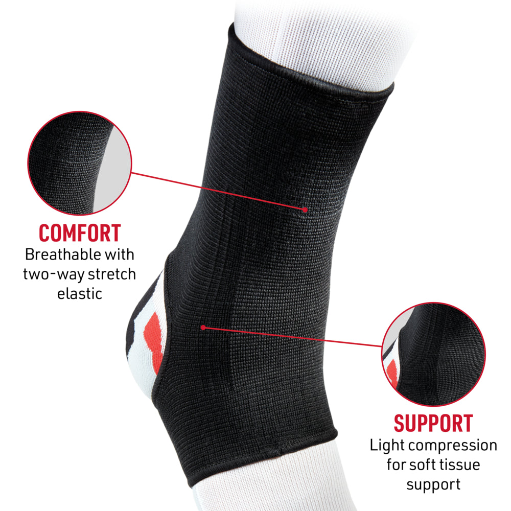 McDavid Ankle Sleeve/Elastic with breathable two-way stretch fabric, providing light compression and soft tissue support. Ideal for managing swelling, soreness, and minor ankle injuries. 