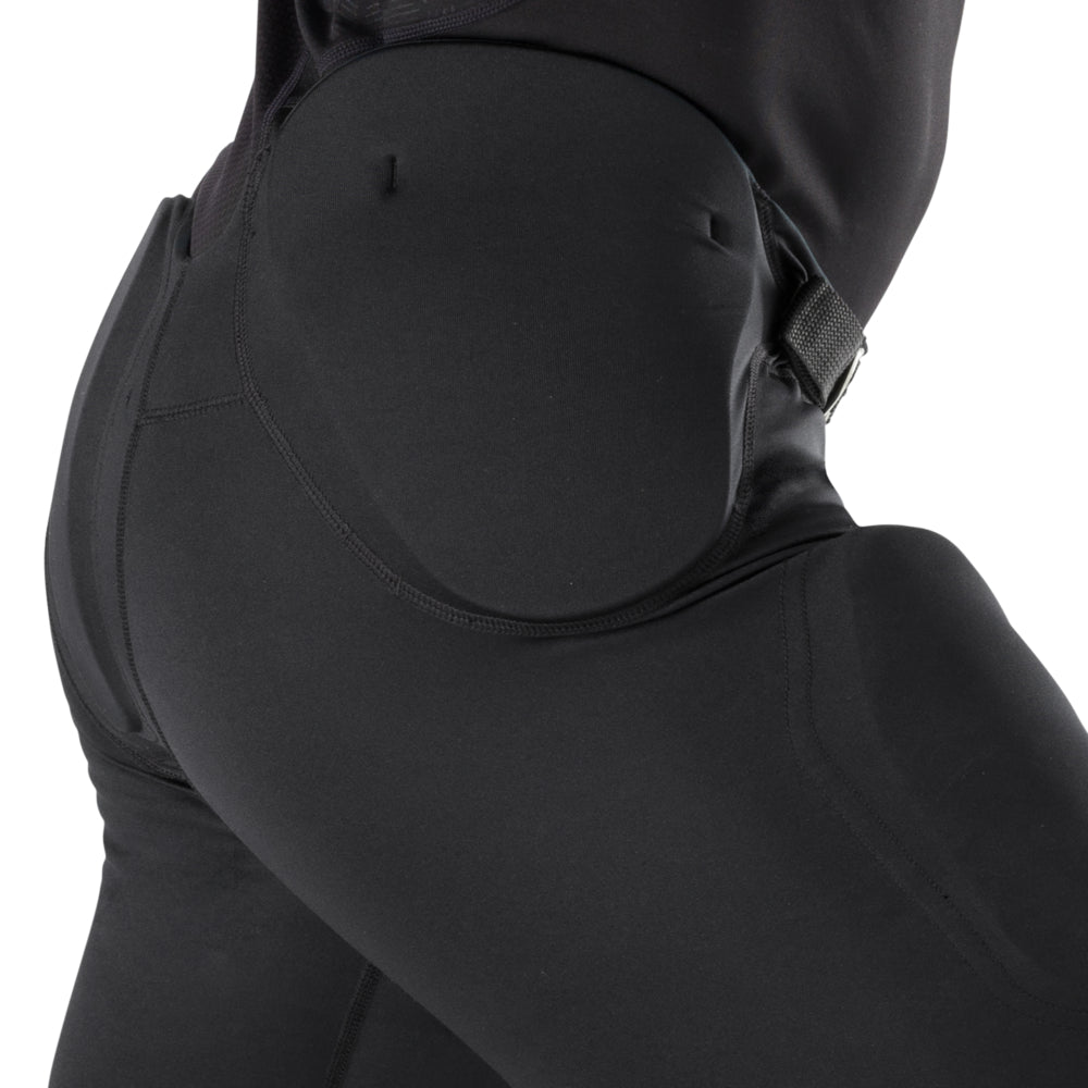 McDavid Rival Integrated Football Pant in black, close-up of hip pad with adjustable waist buckle