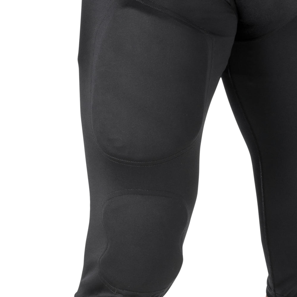 McDavid Rival Integrated Football Pant in black, close-up of thigh and knee pad placement