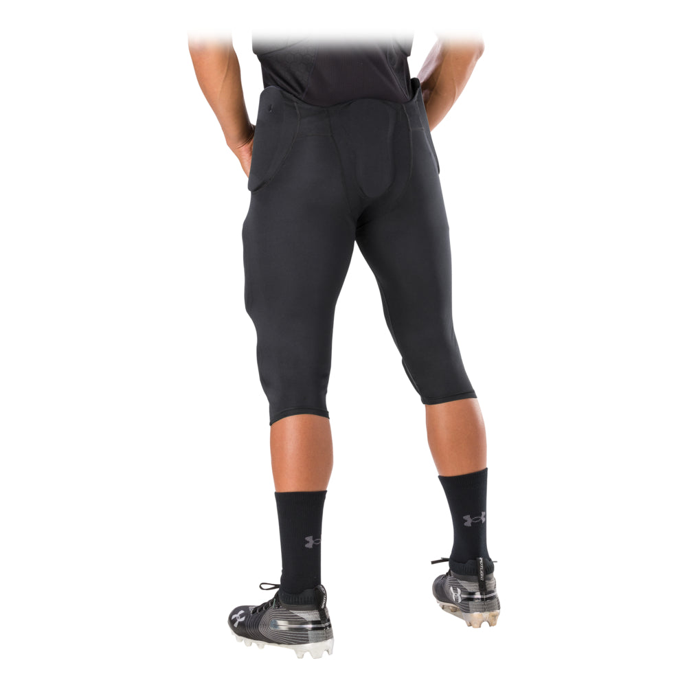 McDavid Rival Integrated Football Pant in black, back view on model showing pant fit and tailbone pad