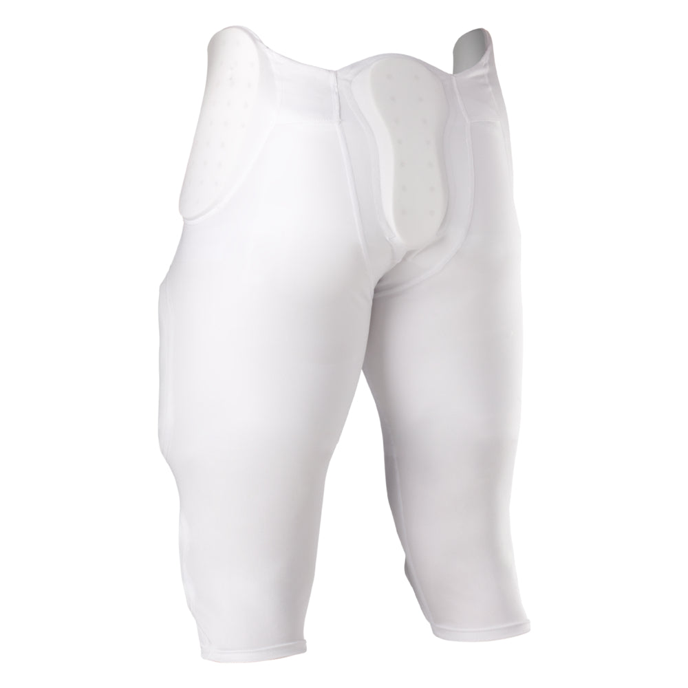 McDavid Rival Integrated Football Pant in white, back view showing tailbone pad and hip padding