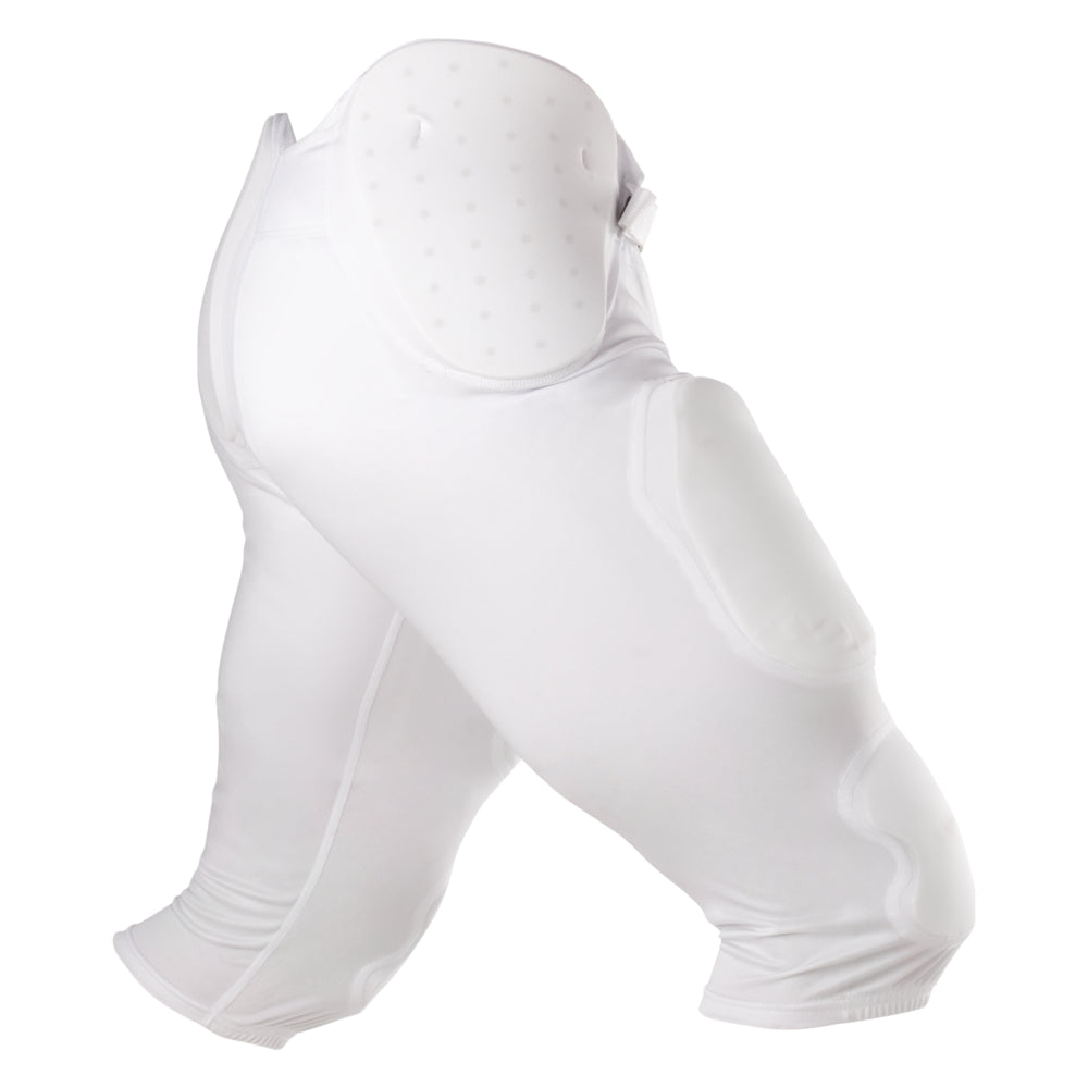 McDavid Rival Integrated Football Pant in white, product shot showing hip, thigh and knee pad placement