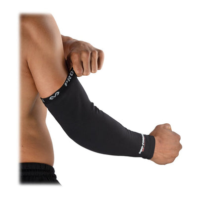 McDavid Pro-Force Compression Arm Sleeve with Abrasion Fabric - On Model - Pulling Sleeve Over Arm