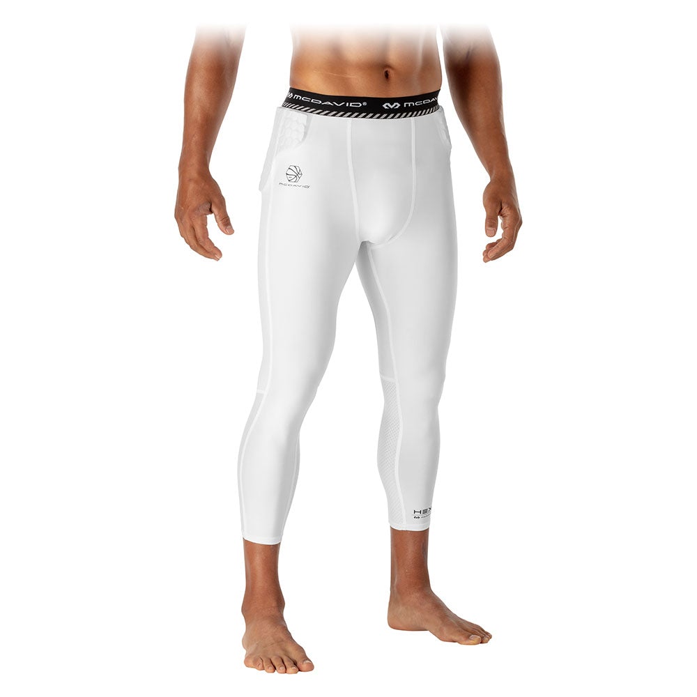 McDavid HEX® Basketball White Compression ¾ Tight with Hip & Tailbone Pads - Front - On Model