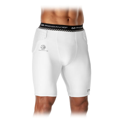 McDavid HEX® Basketball White Compression Short w/Hip & Tailbone Pads - Front - On Model
